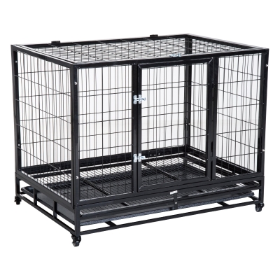 Pawhut Metal Kennel Cage W/Wheels and Crate Tray, 109Lx76Wx87H cm