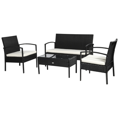 Outsunny 4-Seater Rattan Sofa Set, Black/Cream