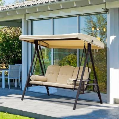 Outsunny 3-Seater Swing Chair Steel Canopy Beige