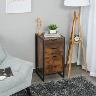 HOMCOM Particle Board 3-Tier Industrial Chest of Drawers Brown