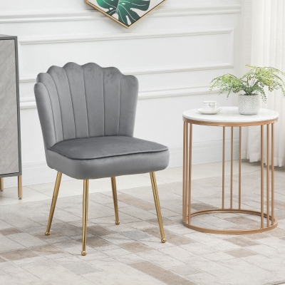 HOMCOM Velvet-Feel Shell Back Accent Chair - Grey