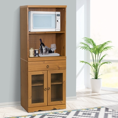 HOMCOM MDF 4-Tier Storage Cabinet w/ Power Cable Hole, 58W x 39.5D x 150H cm-Brown