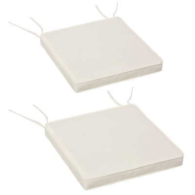 Outsunny Set Of 2 Square Chair Cushions Removable Covers Seat Pads Tie Fastenings White