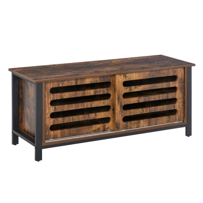 HOMCOM Industrial TV Stand Media Console Table Unit Cabinet Steel Frame Sliding Doors