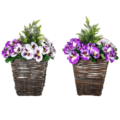 Outsunny 2 PCs Artificial Phalaenopsis Fake Flower Decorative Plant w/ Straw Plaiting Pot