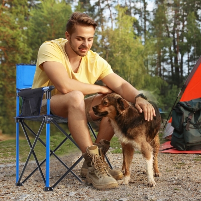 Outsunny Metal Frame Sponge Padded Folding Camping Chair w/ Pockets Blue