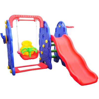 HOMCOM Kids Garden Playground W/ Swing Slide and Basketball Hoop-Red/Blue