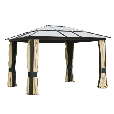 Outsunny Patio Hardtop Gazebo Canopy Garden Party Tent Gazebo Aluminum Frame 3x3.6 m-Brown/Beige