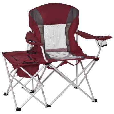 Outsunny Folding Camping Chair w/ Insulation Bag, Cup Holders And Side Table Wine Red