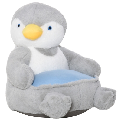 HOMCOM Animal Kids Sofa Chair Cartoon Cute Penguin Plush Armchair for 18-36 months Grey