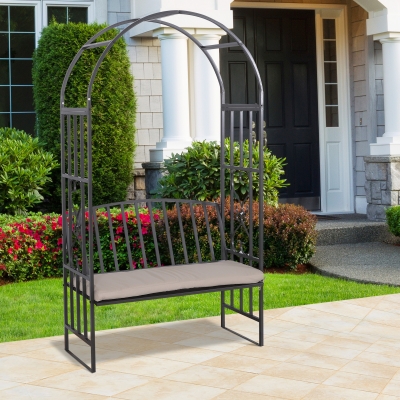 Outsunny Metal Frame Bench W/Arch, 114Lx60Wx206H cm-Grey