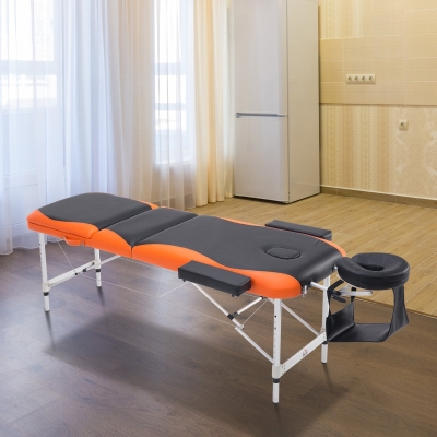 HOMCOM PVC Portable Massage Table w/ Carry Case Orange