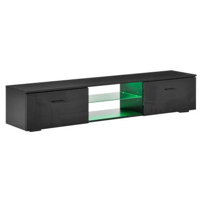 HOMCOM TV Stand Cabinet High Gloss Door W/ LED RGB Lights, Remote Control Storage Black