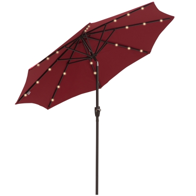 Outsunny Umbrella Parasol 24 Solar LED-Wine Red