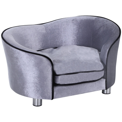 PawHut Pets Elevated Wooden Sofa Bed with Plush Cushion Silver Grey