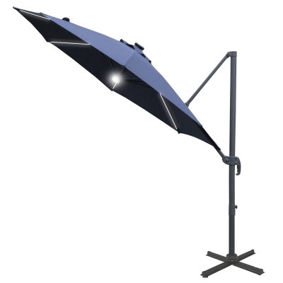 Outsunny 3(m) LED Cantilever Parasol Outdoor Sun Umbrella w/ Base Solar Lights Blue