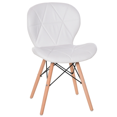 HOMCOM Armless Ergonomic Curved Dining Chair Accent Chair PU Leather Seat Wood Legs