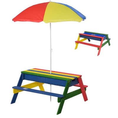 Outsunny Kids Picnic Table Set Wooden Bench with Removable & Height Adjustable Parasol