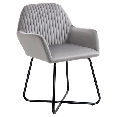 HOMCOM Modern Accent Chair Velvet Upholstered Lounge Armchair Metal Base Grey