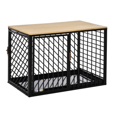 PawHut Heavy Duty Steel Small- Medium Dog Crate Dog Kennel w/ Tray Black 76L x 48W x 53H cm