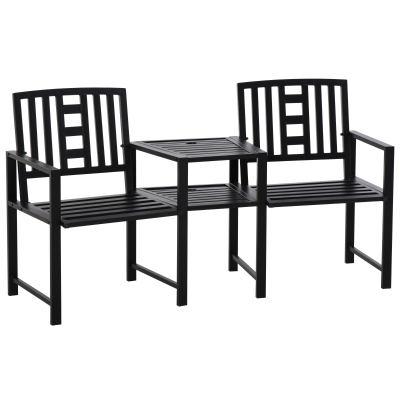 Outsunny 2 Seat Garden Chair Bench Loveseats w/Coffee Table Slatted Design Patio Yard
