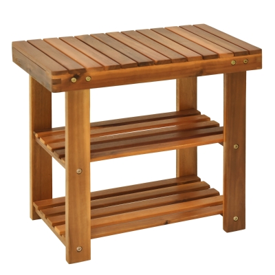 HOMCOM Acacia Wood Shoe Bench 3-Tier Shoe Storage Organizer for Entryway Living Room