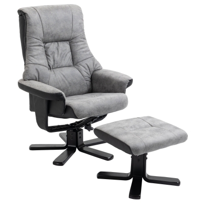 HOMCOM PU Leather Reclining 360 Swivel Armchair w/ Footstool Grey