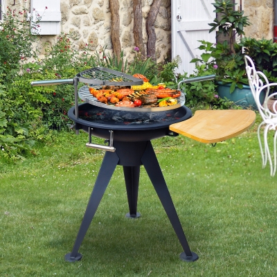 Outsunny Round BBQ Grill W/Cutting Board-Black
