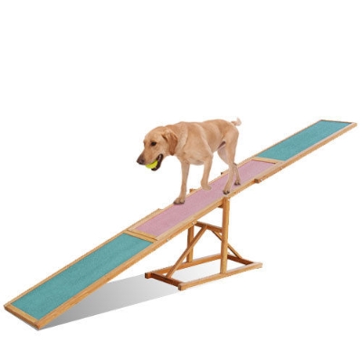 PawHut Dog Agility Seesaw, 3 m- Wood Pink/Green