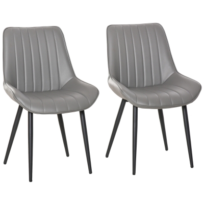 HOMCOM Mid Century Dining Chairs Set of 2 PU Leather Side Chairs Seat Metal Legs