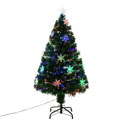 HOMCOM 4ft 120cm Green Artificial Christmas Tree W/ Showflakes Lights
