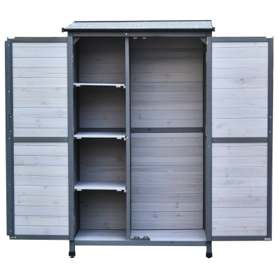 Outsunny 1.1 x 3.3ft Fir Wood Double Compartment Garden Shed - Grey