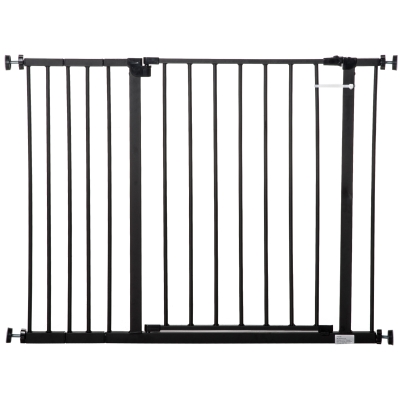 PawHut Pressure Fitted Pet Dog Safety Gate Metal Fence Extending 76-107cm Wide, Black
