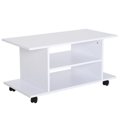 HOMCOM Modern TV Cabinet Stand Storage Shelves Table Bookcase White