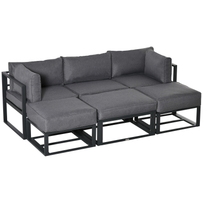 Outsunny 6 PC Outdoor Sectional Sofa Set Aluminum Garden Daybed w/ Coffee Table Footstool