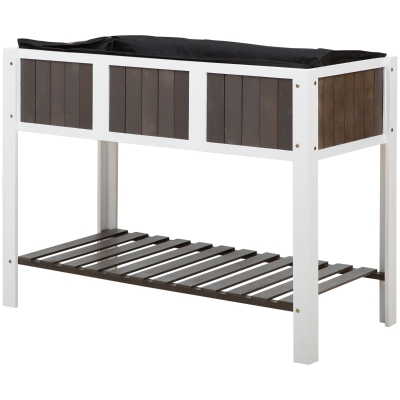 Outsunny Wooden Planter Raised Elevated Garden Bed with Shelf Solid Wood Outdoor/Indoor