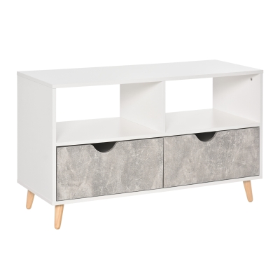 HOMCOM 99cm TV Stand Media Unit Cabinet w/ Shelves Drawers Storage Centre Grey