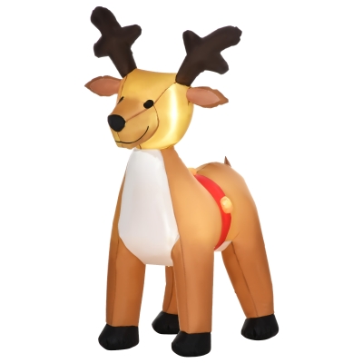HOMCOM Lighted Christmas Inflatable Reindeer Blow Up Outdoor Decoration for Garden