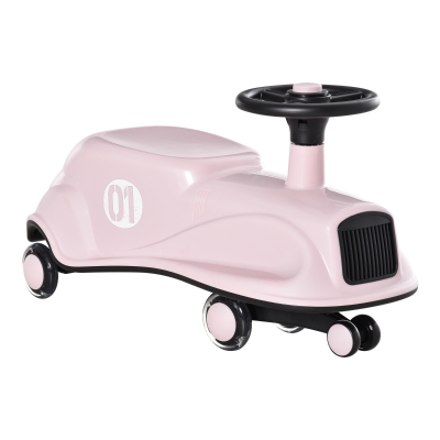 HOMCOM Wiggle Car Ride On Toy w/LED Flashing Wheels for 2-6 Years Old Pink