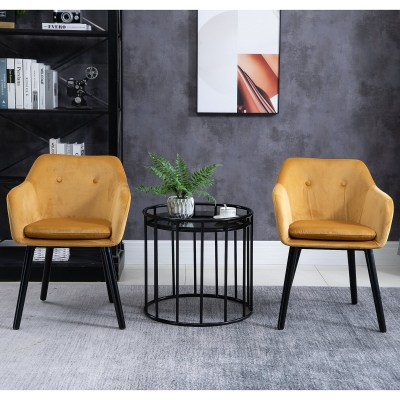 HOMCOM Set Of Two Velvet-Feel Dining Chairs, with Cushioned Seat - Yellow