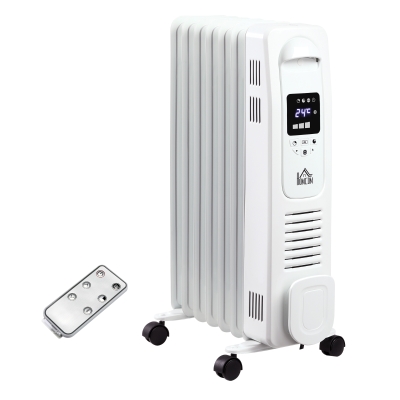 HOMCOM 1630W Oil Filled Radiator, 7 Fin Portable Heater w/ Timer Remote Control White