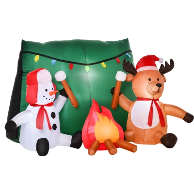 HOMCOM 3.5FT Christmas Inflatable Snowman with Deer Outdoor Home Garden Decoration