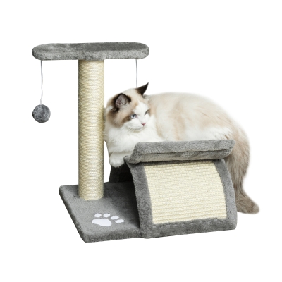 PawHut Cat Tree Plush Kitty Activity Center Top Bar Tunnel Dangling Ball Light Grey