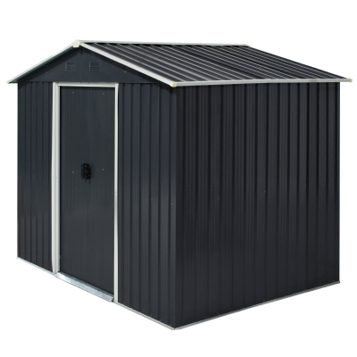 Outsunny 5.7 x 7.7ft Corrugated Steel Sliding Door Garden Shed - Grey