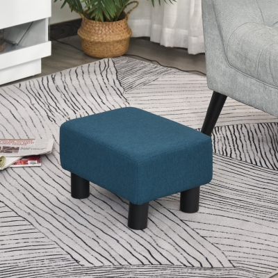 HOMCOM Footstool Ottoman Linen Polyester Upholstered Stool Blue