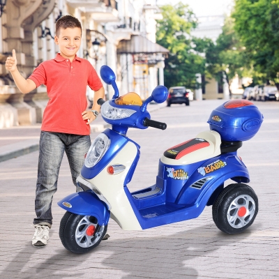 HOMCOM Plastic Music Playing Electric Ride-On Motorbike w/ Lights Blue