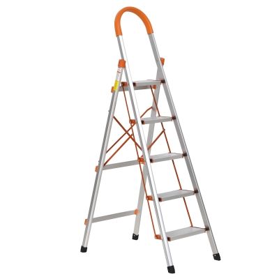 HOMCOM Foldable Aluminum Ladder Fashionable Herringbone Household Ladder, Orange