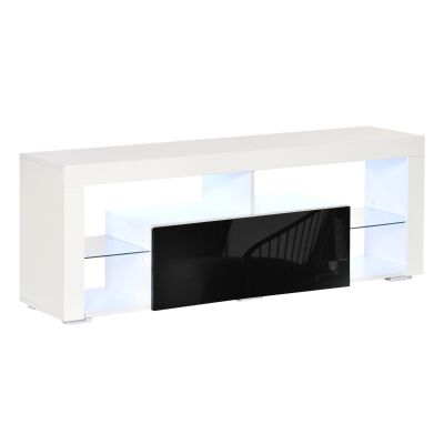 HOMCOM 140cm TV Stand Cabinet High Gloss TV Stand Unit W/ LED RGB Light Black & White