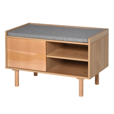 HOMCOM Shoe Bench Entryway Rack Storage Organizer with Padded Cushion Linen Fabric
