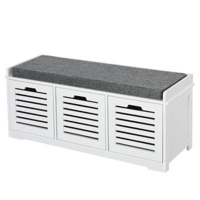 HOMCOM MDF Entryway 3-Drawer Shoe Bench White/Grey